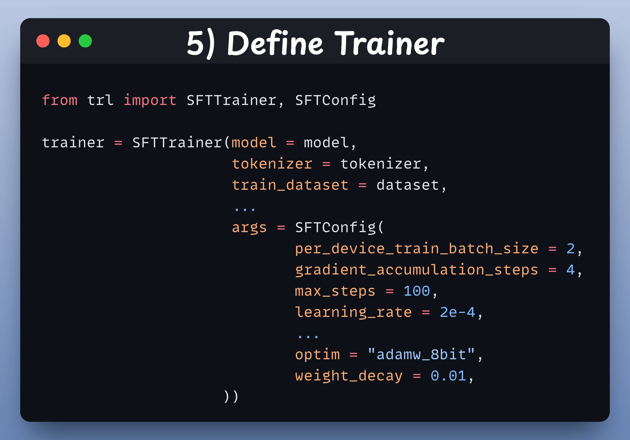 Define Trainer object by specifying training config