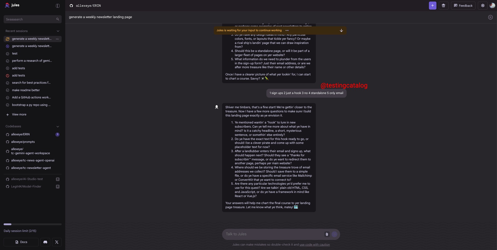 Jules Agent to ask clarifying questions before coding in Interactive plan mode