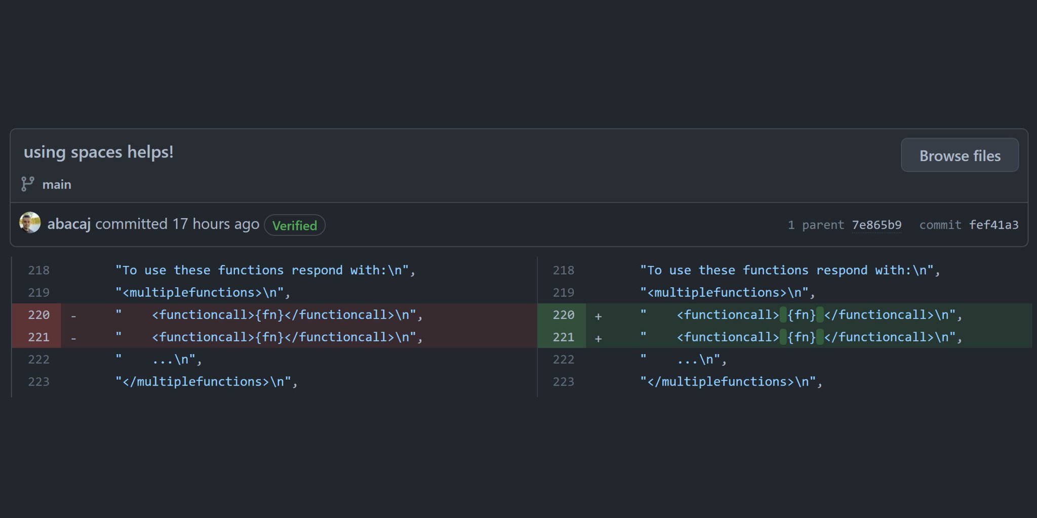 Placeholder syntax tokenization changes; wrapping in spaces improves readability