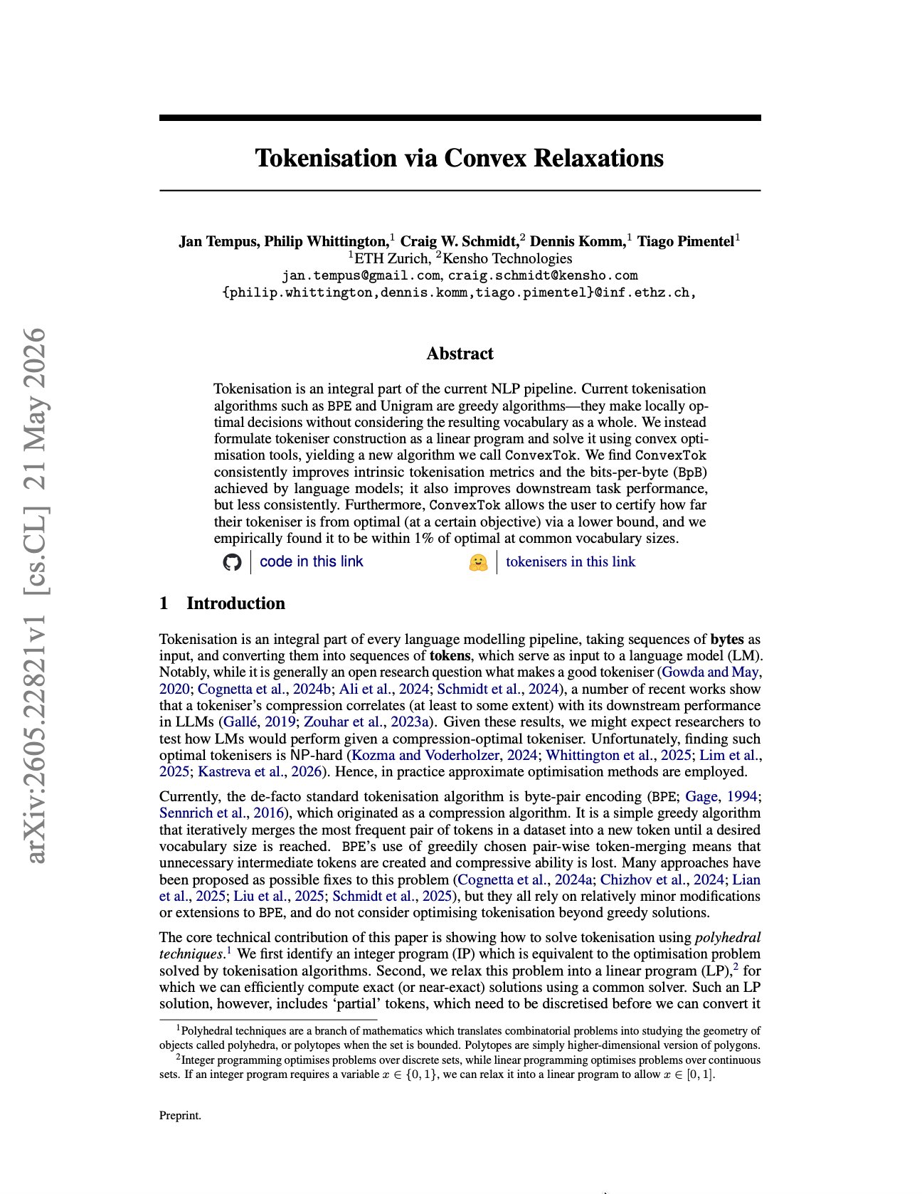 Paper: Tokenisation via Convex Relaxations reframes tokenizers