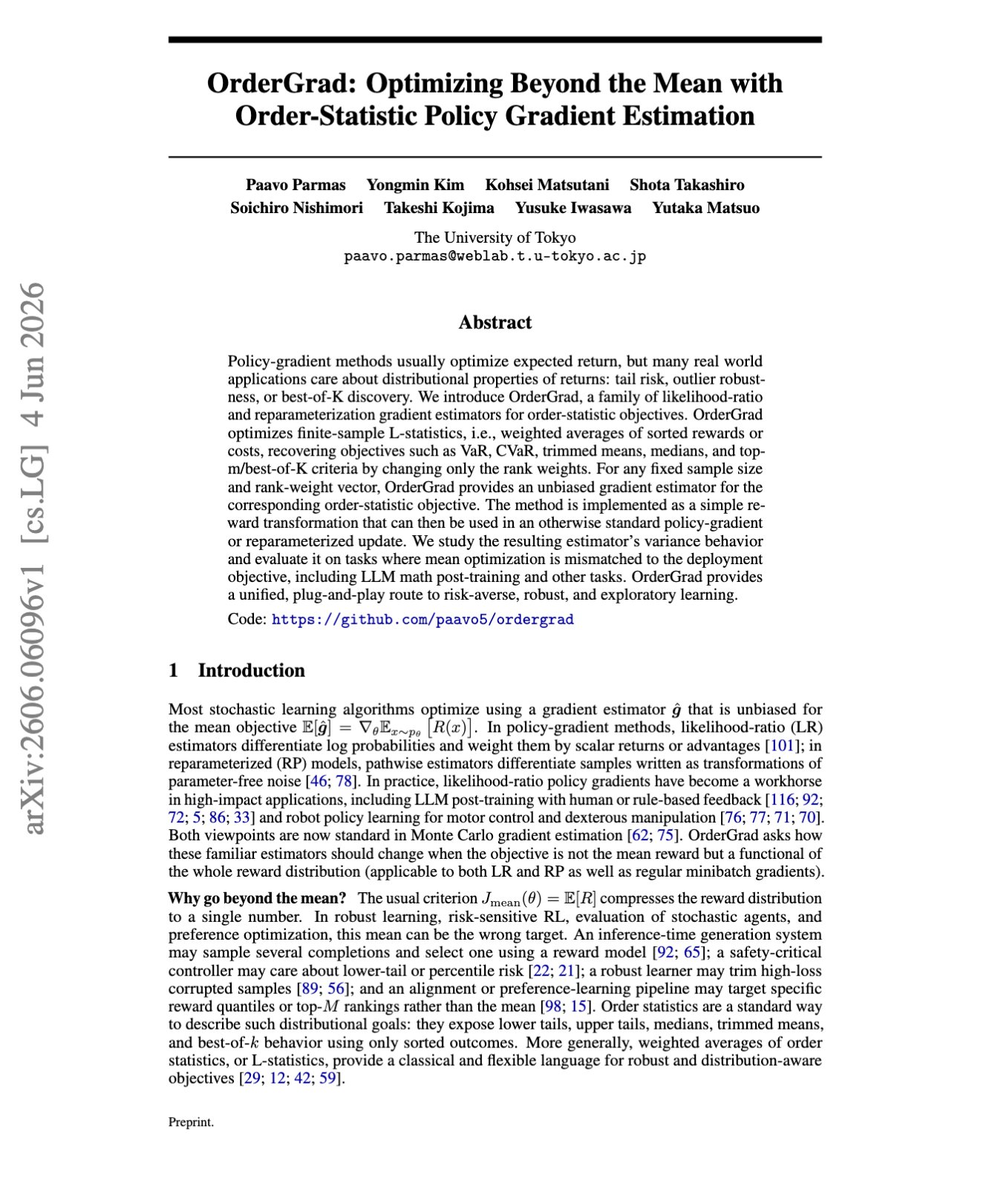 OrderGrad: optimization beyond the mean via order statistics