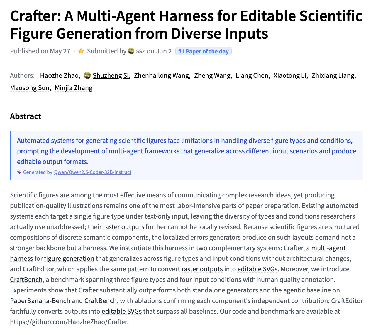 Crafter: Multi-Agent Harness for Editable Scientific Figure Generation