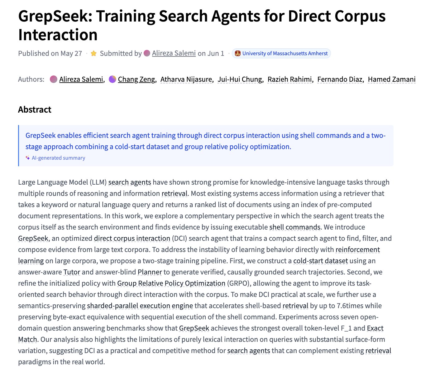 GrepSeek: Training Search Agents for Direct Corpus Interaction