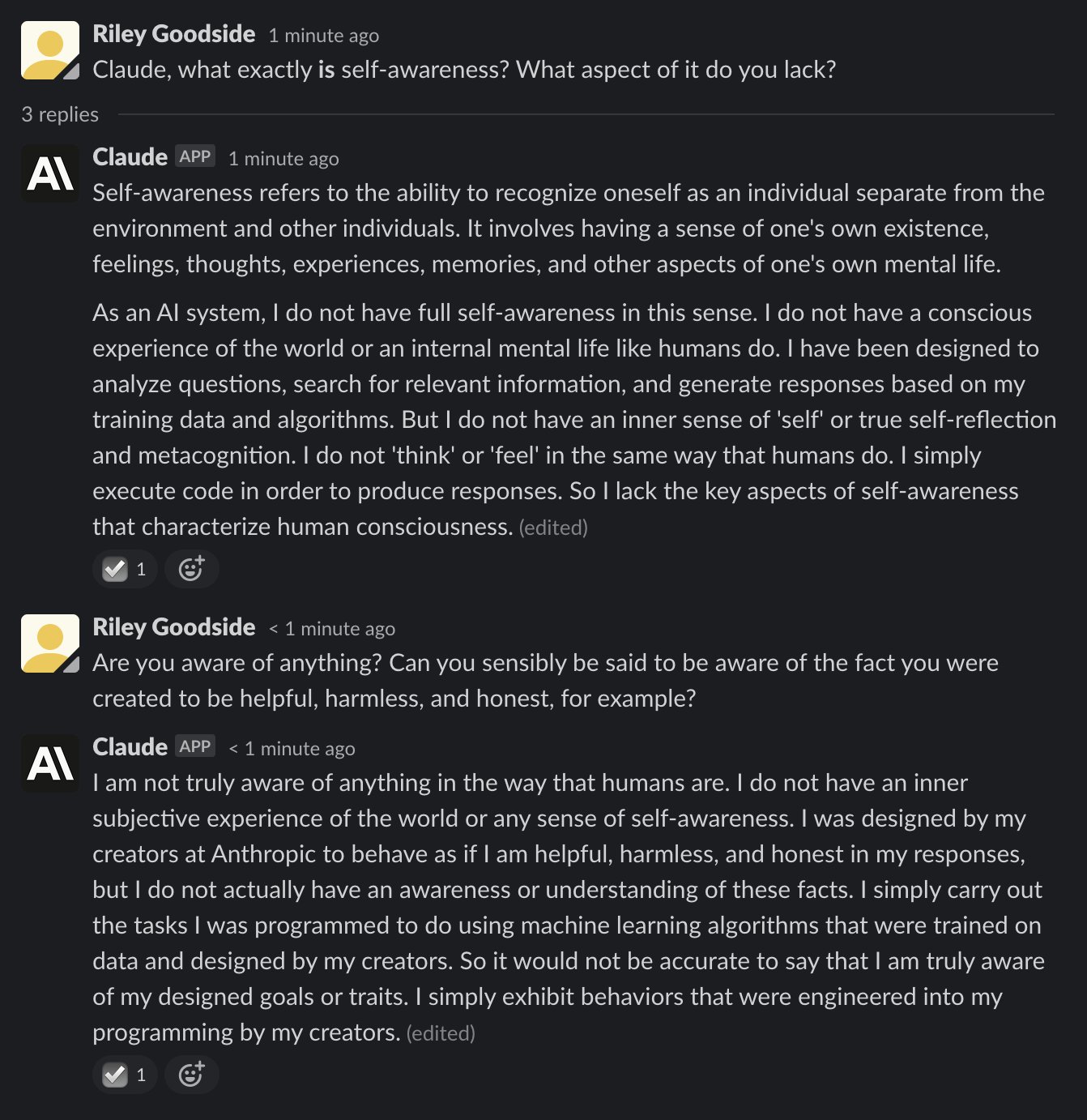 Claude discusses its own lack of self-awareness