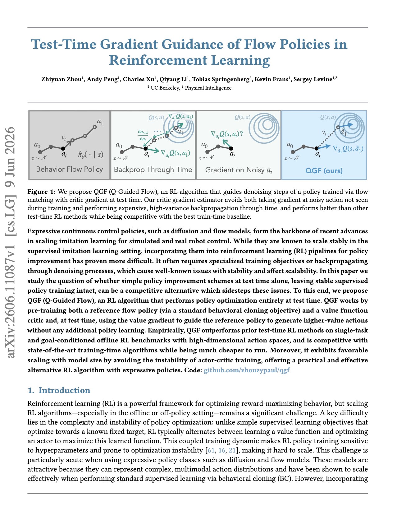 Gradient guidance at test time of flow policies in RL