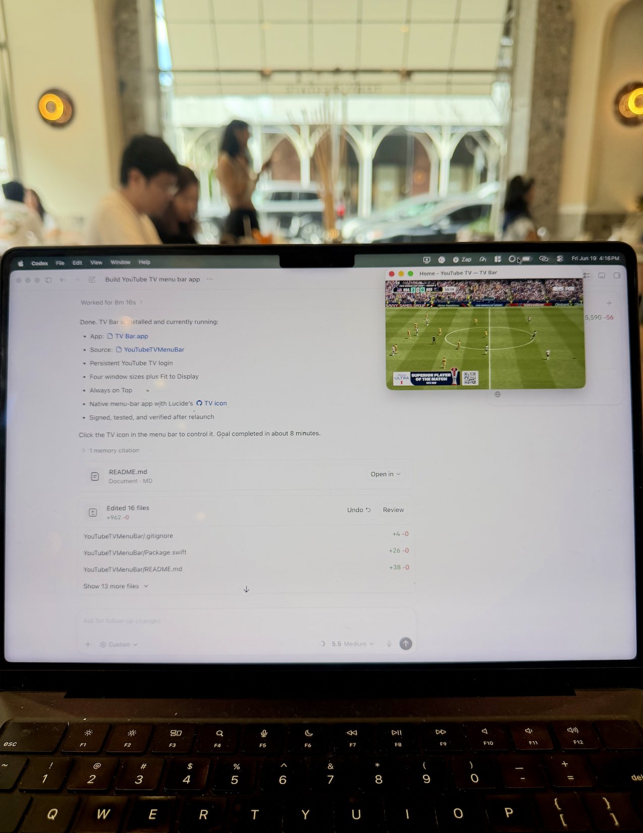 macOS YouTube TV menu bar app built with AI one-shot