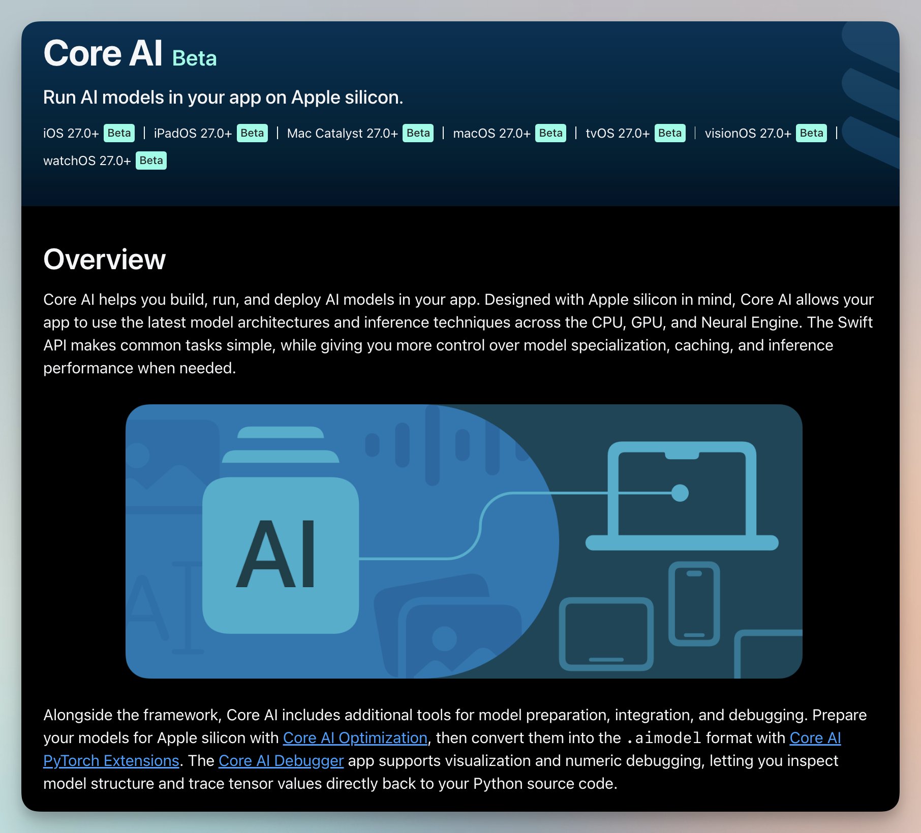 Apple’s Core AI runs models entirely on-device