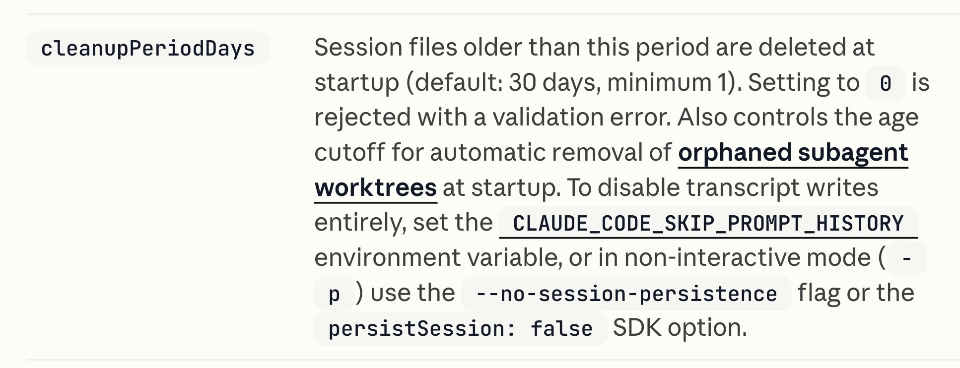 Claude Code deletes session traces after a month