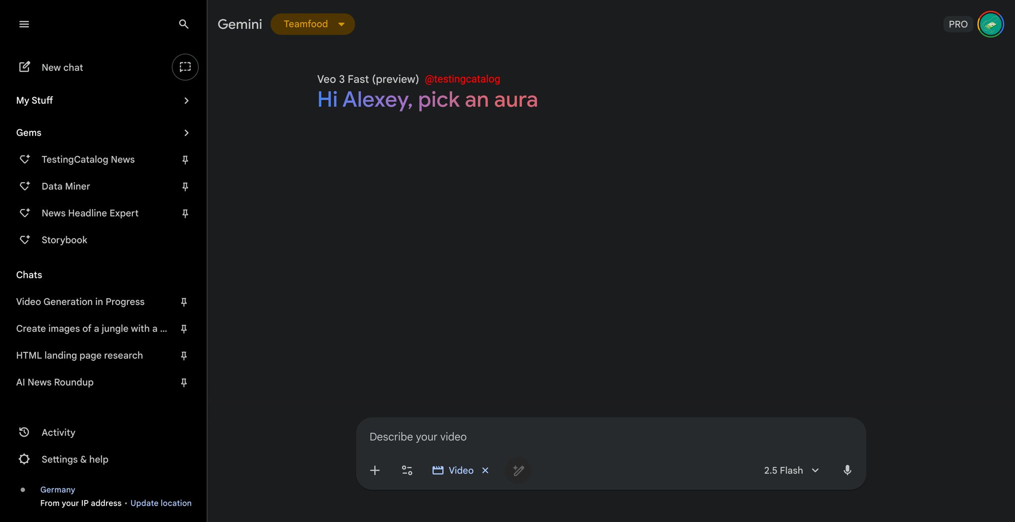 Pick an aura; Veo templates for Gemini in progress
