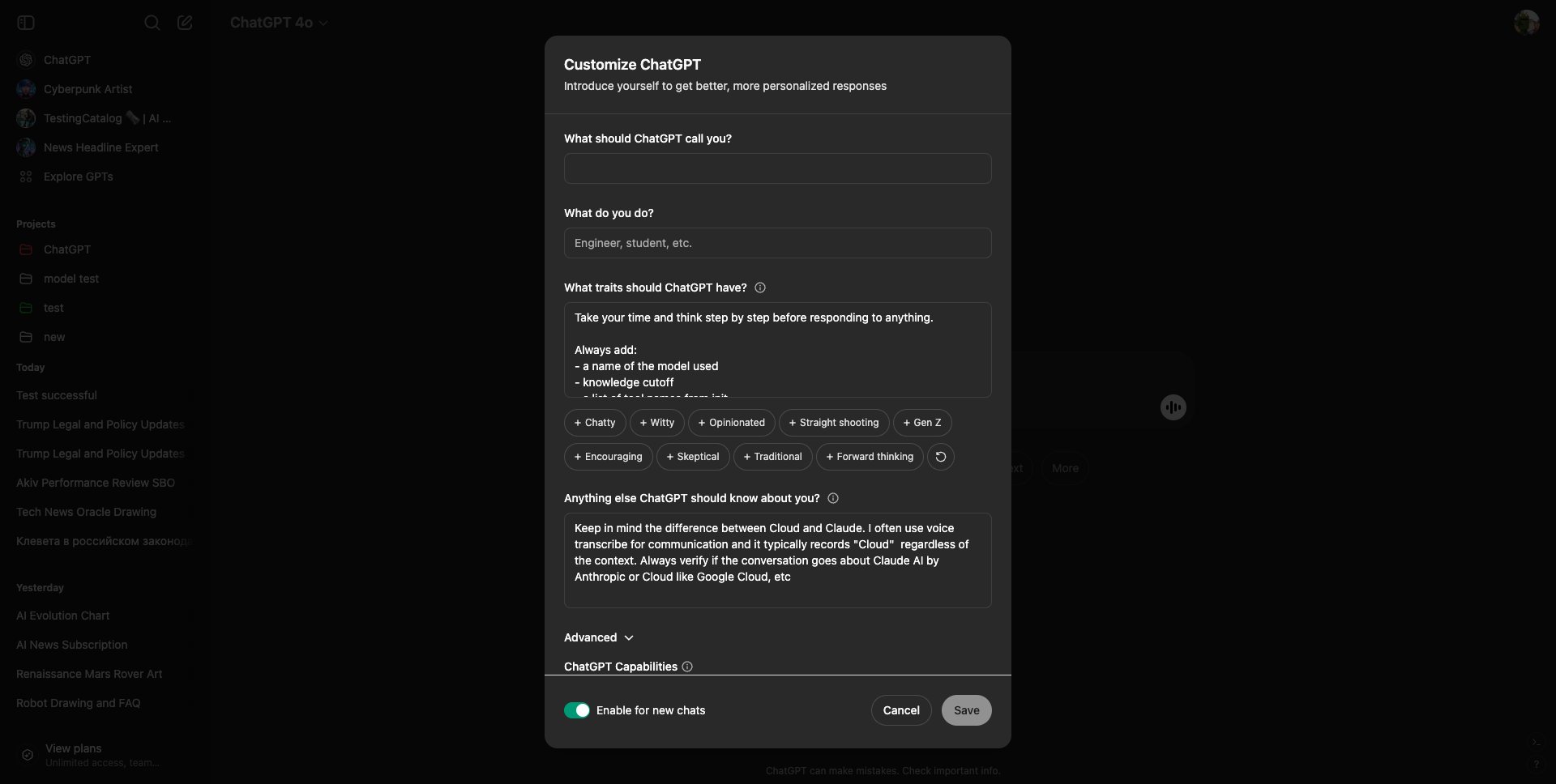 New UI for Custom Instructions on ChatGPT rolling out