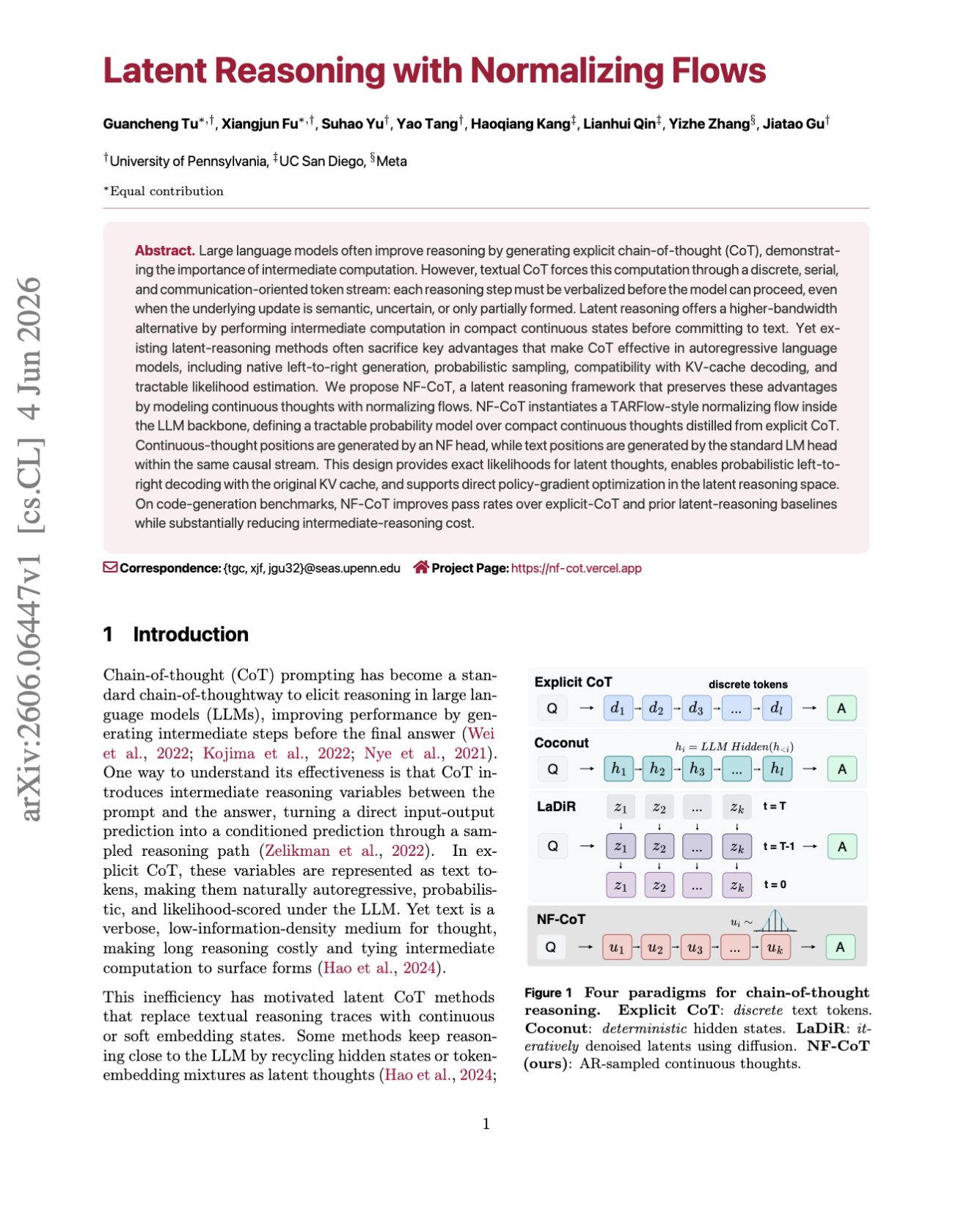 NF-CoT: Latent reasoning with normalizing flows for LLMs