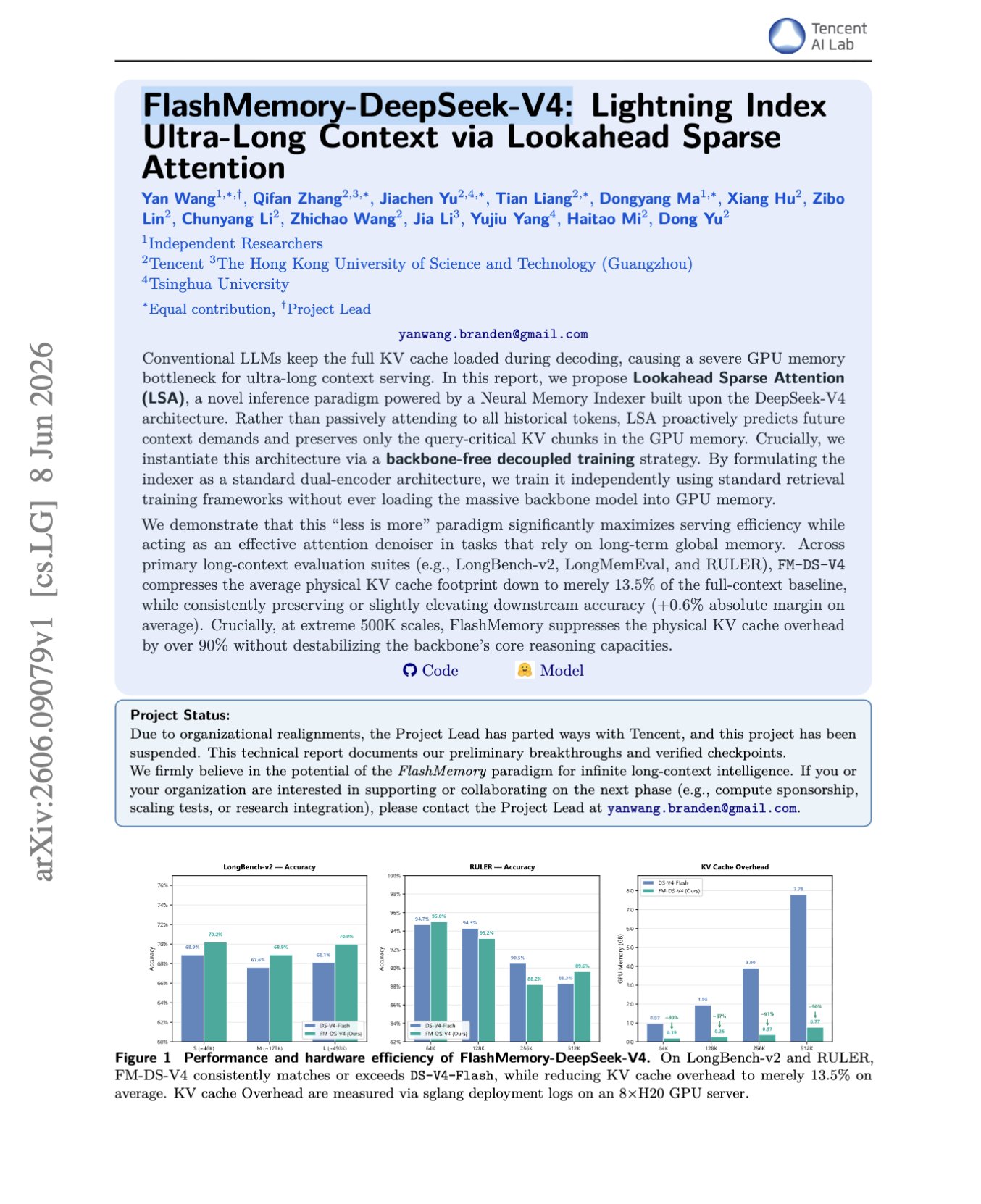 FlashMemory-DeepSeek-V4: Lightning Index Ultra-Long Context via Lookahead Sparse Attention