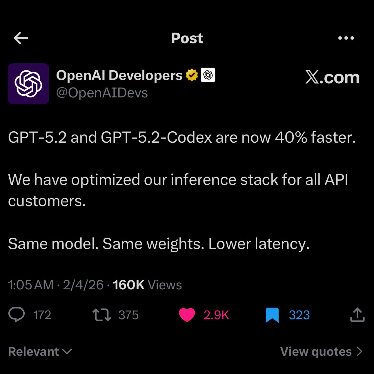 GPT-5.2 Models Achieve 40% Speed Boost Through Inference Enhancements