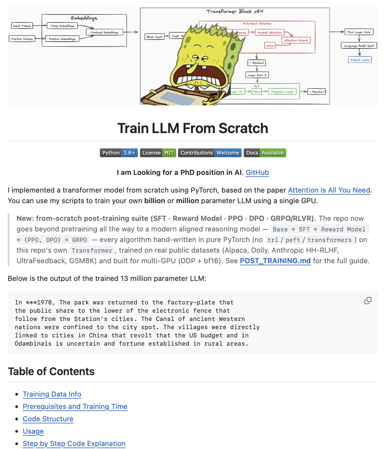 Step-by-step repo to build and train a transformer LLM from scratch