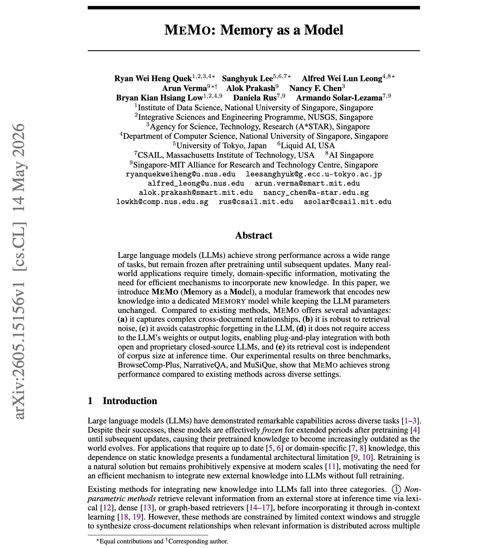 Paper: Memory-as-a-Model for LLMs Enables Continual Learning