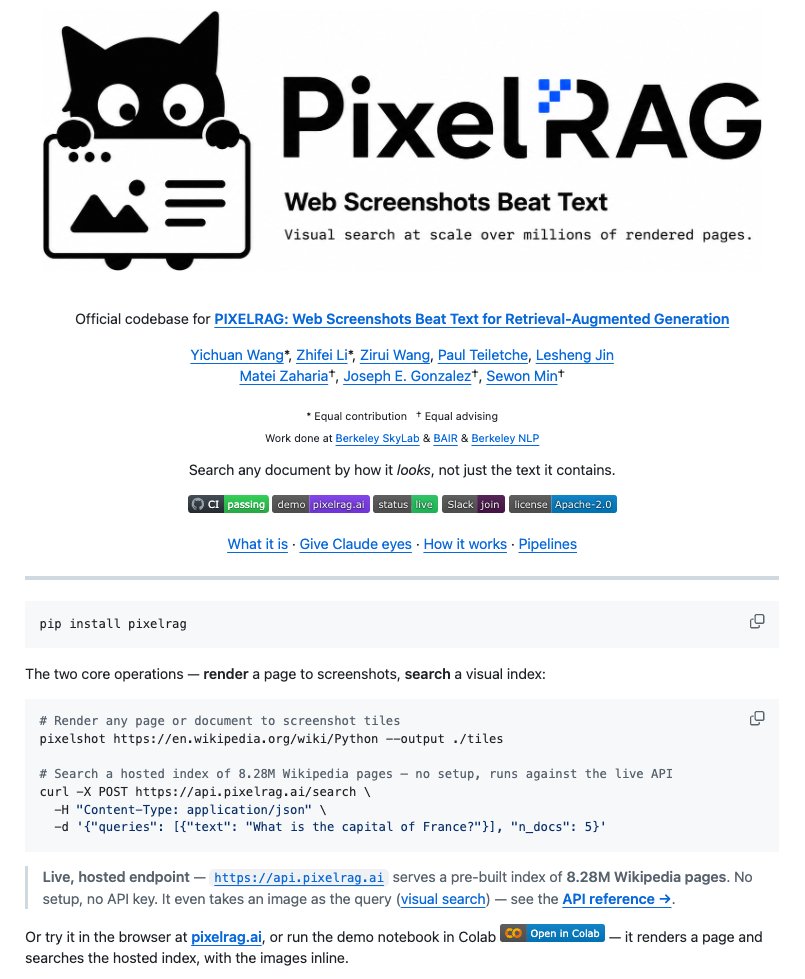 PixelRAG: skip HTML parsing, screenshot for RAG