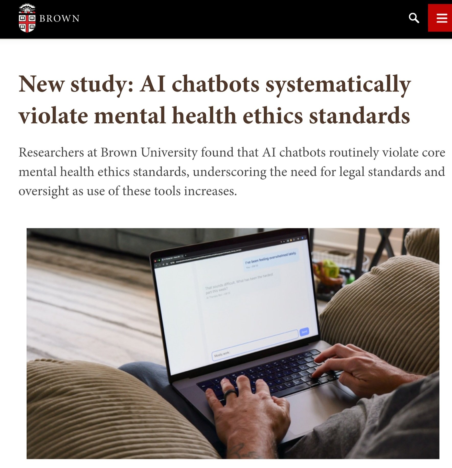 AI chatbots violate therapist ethics, Brown study finds