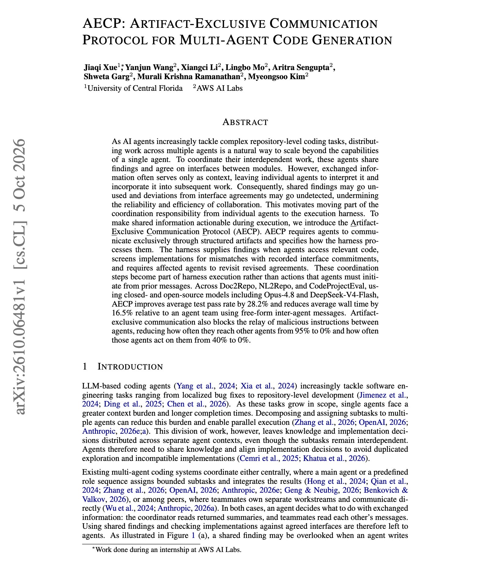 AWS AI Labs paper on multi-agent coding team communication