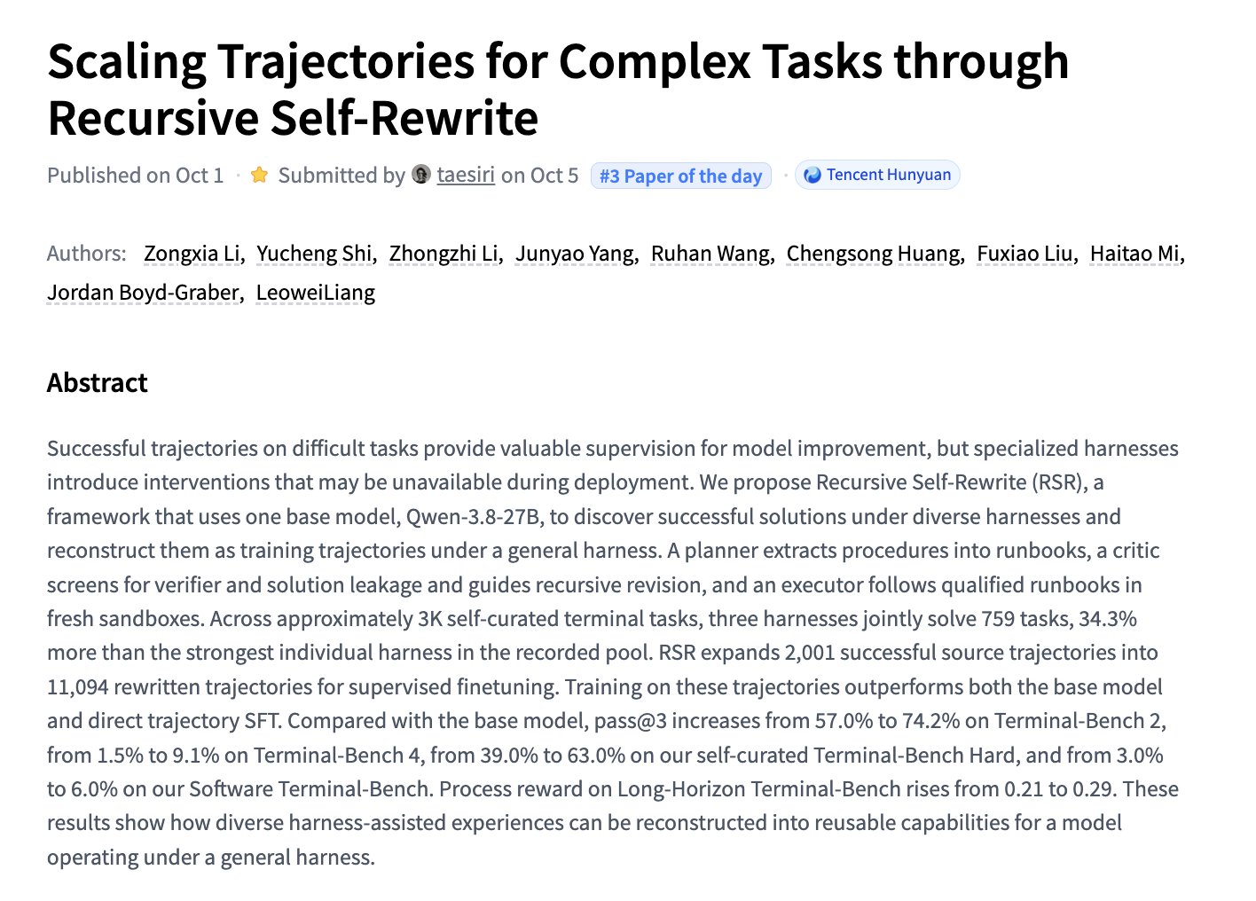 Paper on Scaling Trajectories via Recursive Self-Rewrite