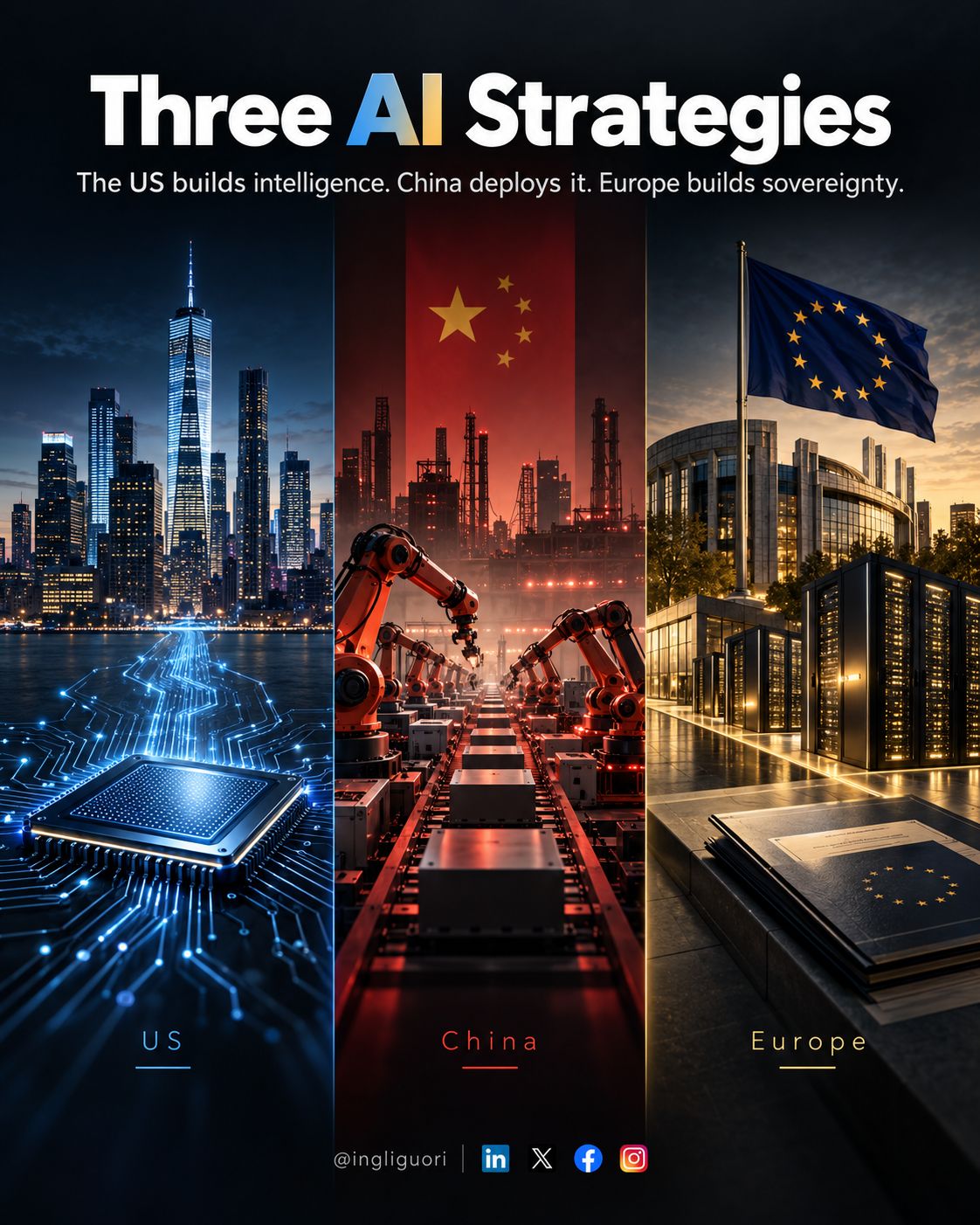 Three national strategies in the global AI race