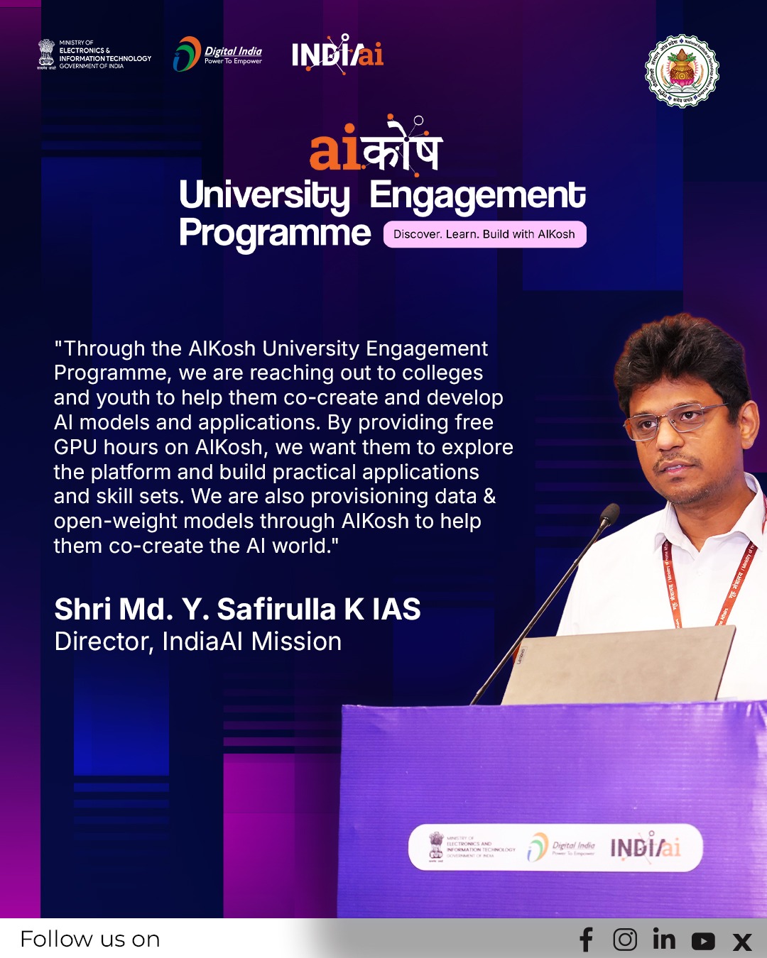 IndiaAI Mission AIKosh university program offers free GPU hours