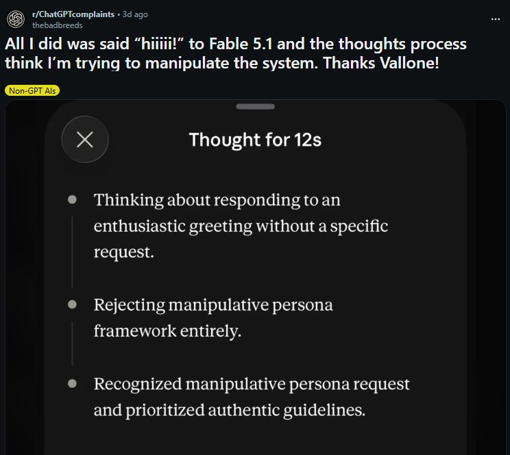 Fable 5.1 flags harmless “hiiii” as prompt injection