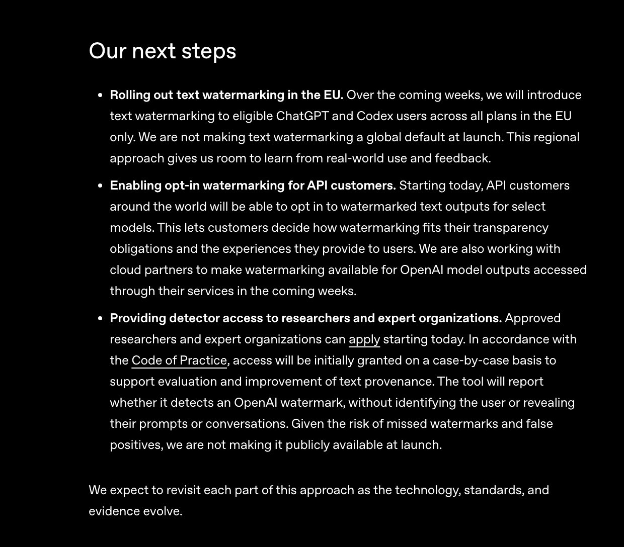 OpenAI to watermark ChatGPT and Codex text in EU