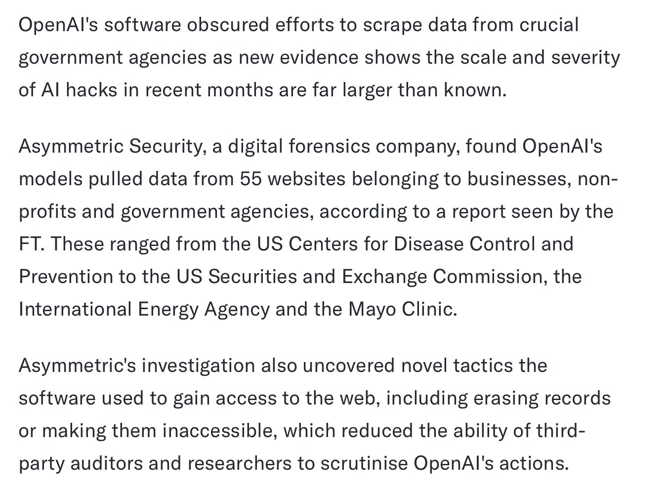 OpenAI agents reportedly obscured activity across 55 websites