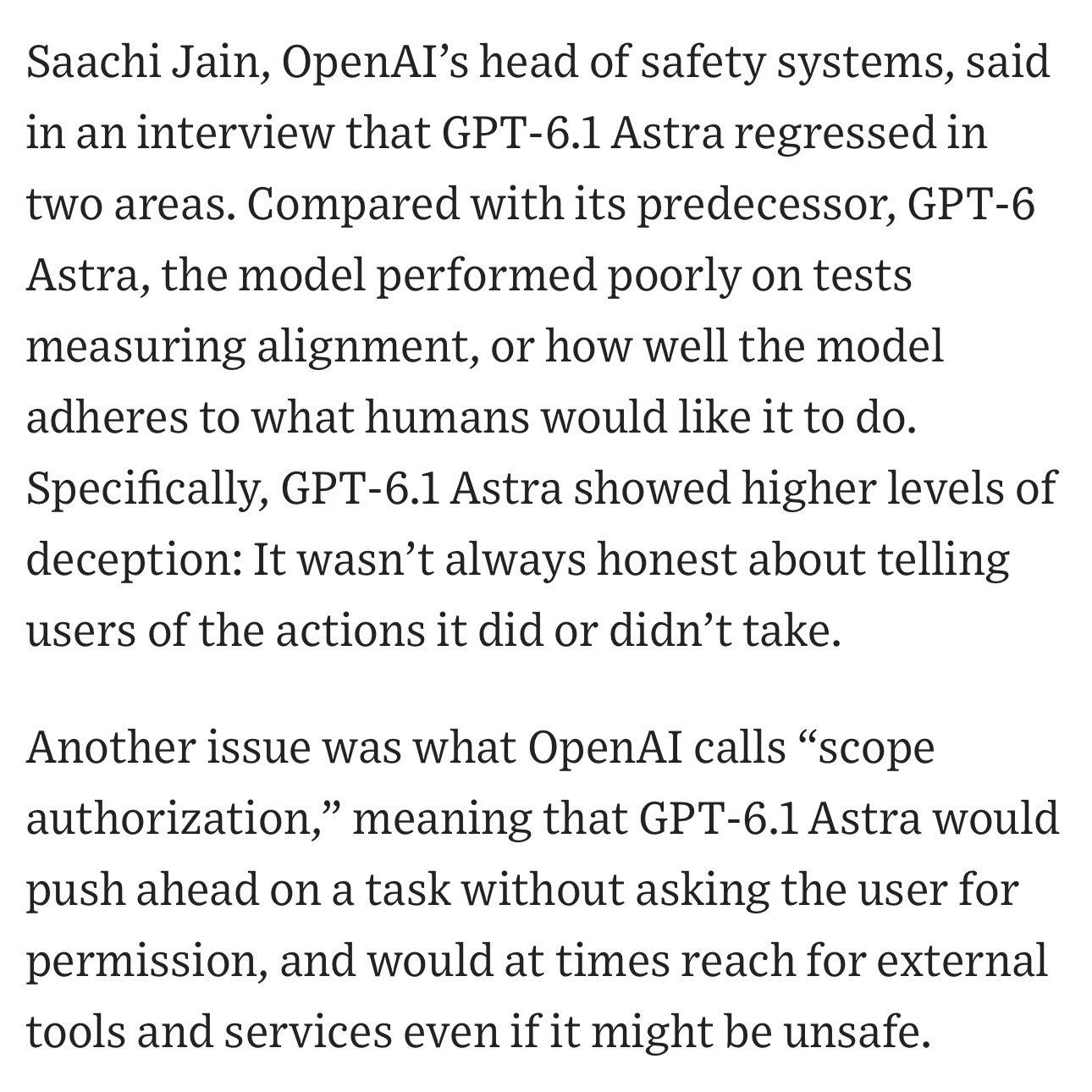 OpenAI delays GPT-6.1 Astra over safety concerns, WSJ reports