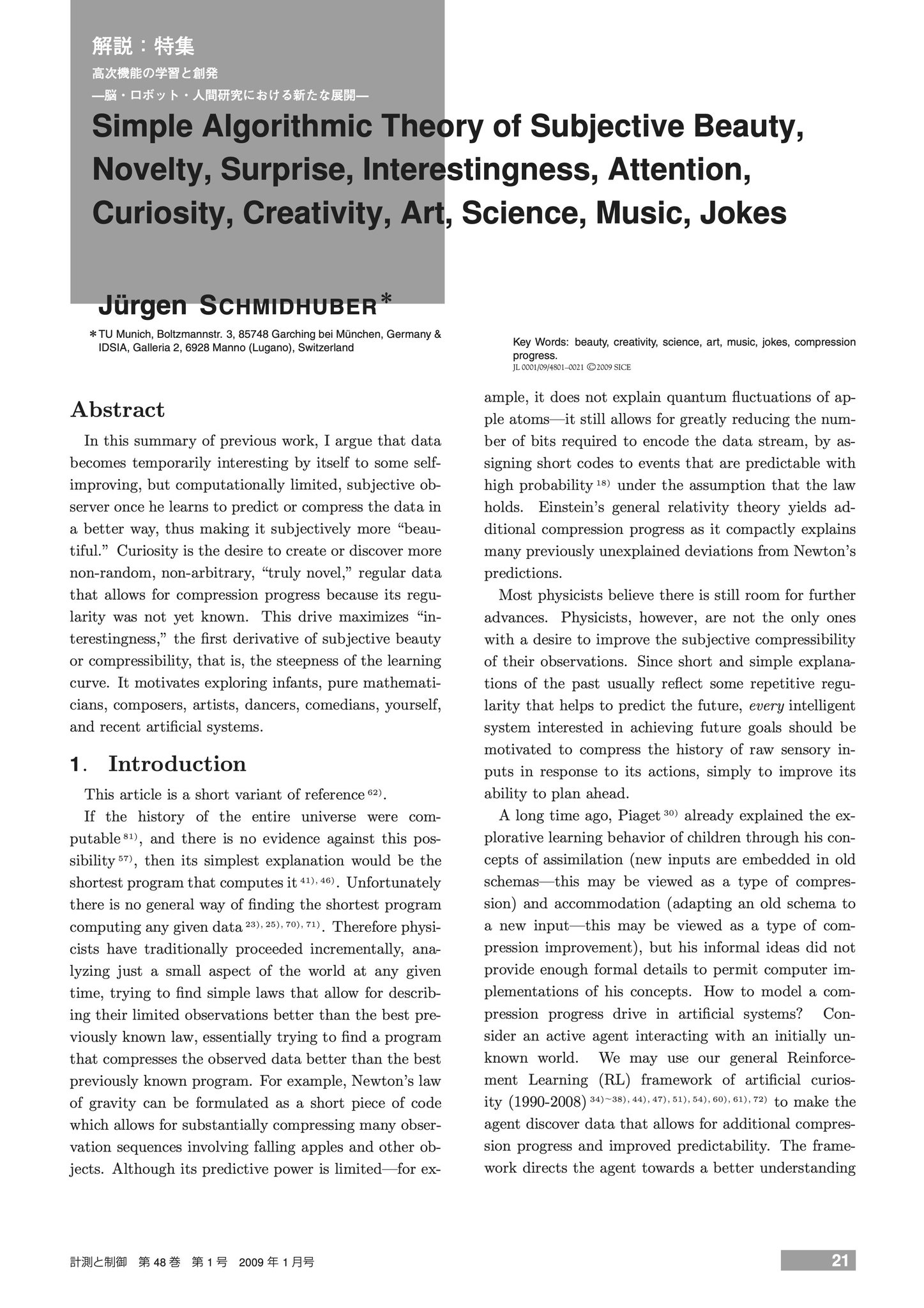 Schmidhuber’s Formal Theory of Fun and Creativity