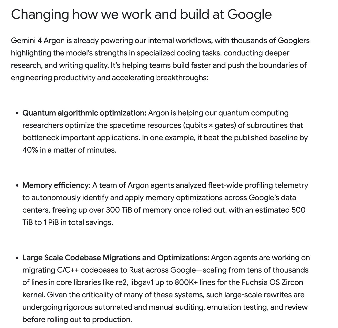 Gemini 4 Argon agents free 300 TiB in Google data centers