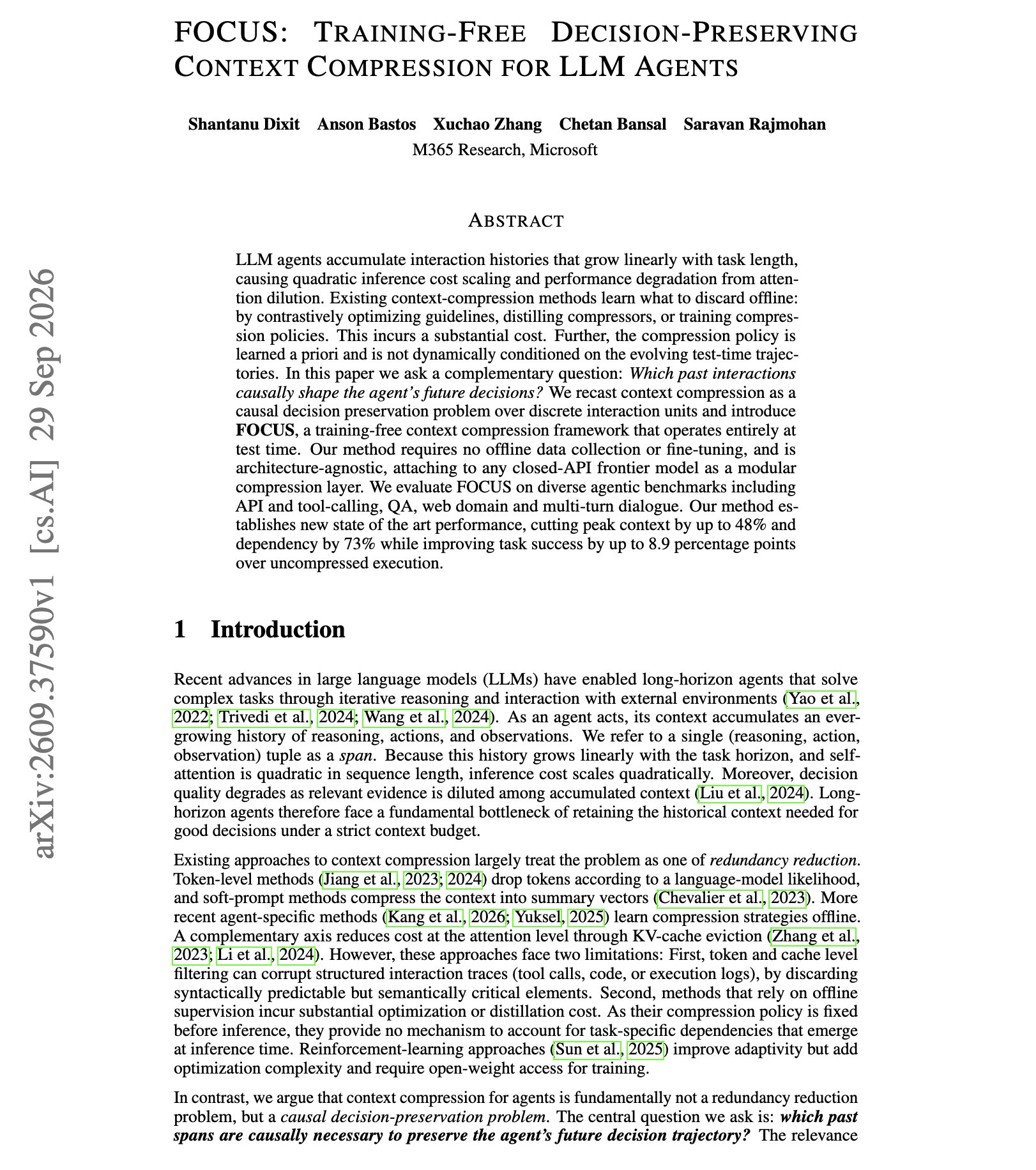 Microsoft paper on compressing agent context at test time