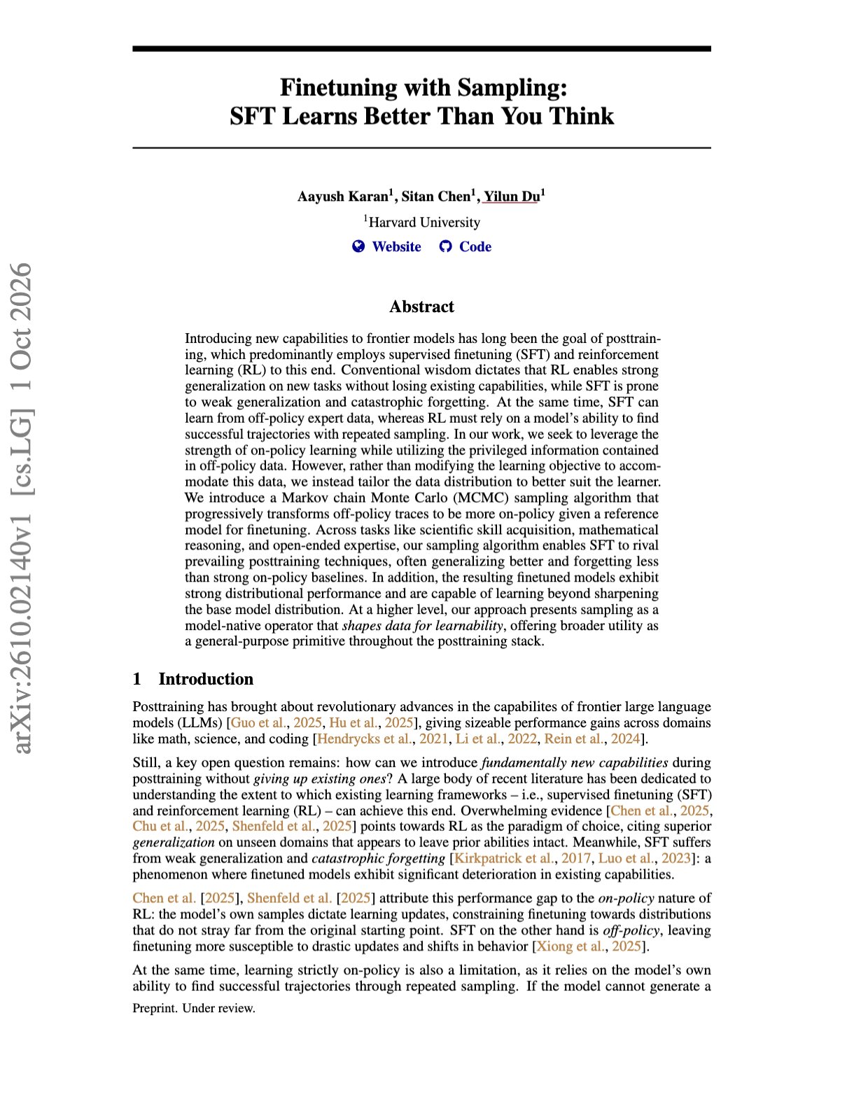 Paper: MCMC sampling improves SFT fine-tuning via data distribution
