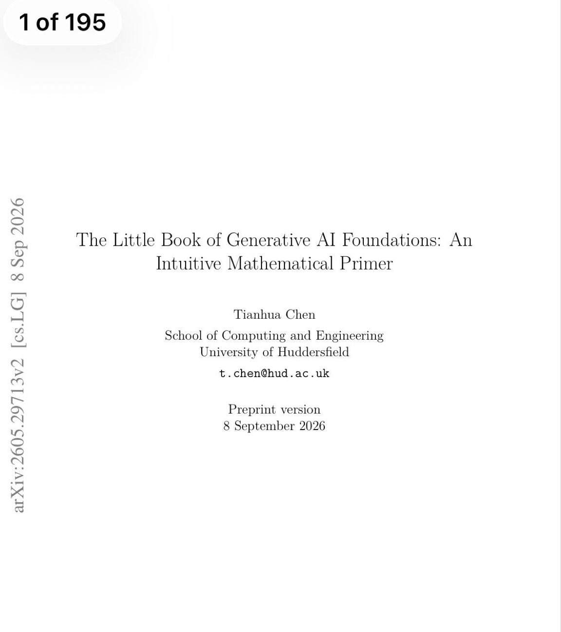 Generative AI Foundations: Intuitive Mathematical Primer PDF
