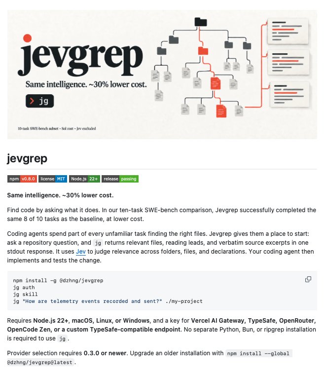 jevgrep: Semantic Code Search CLI for Coding Agents