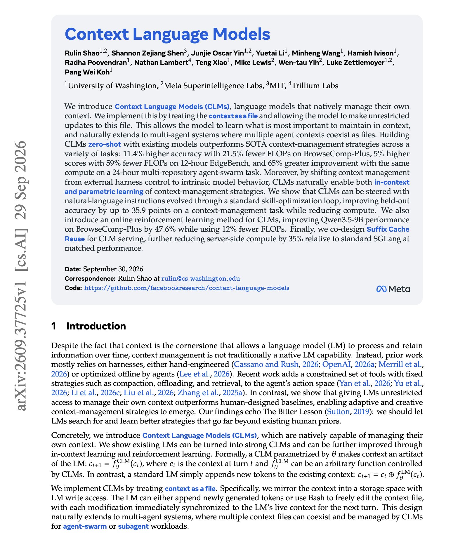 Meta’s Context Language Models manage their own context
