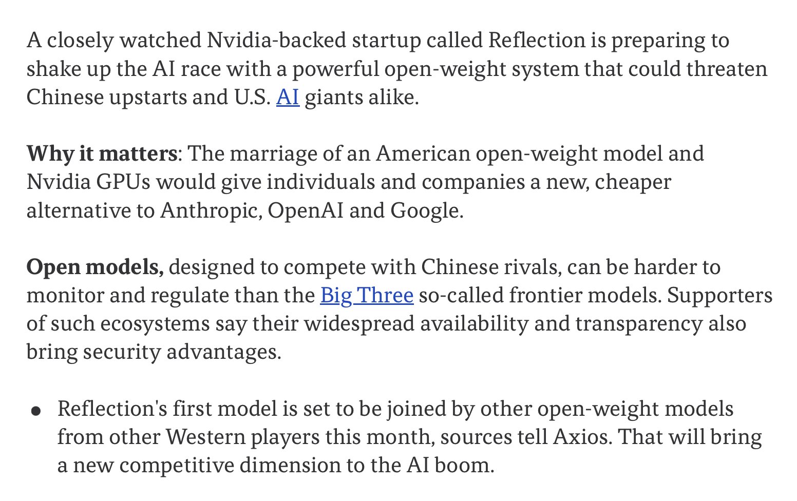 Nvidia-backed Reflection to release first open-weight AI model